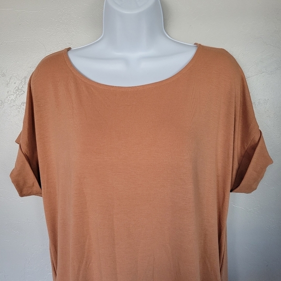 Zenana Premium Rust Orange Short Sleeve T-shirt Dress Rolled Sleeves Medium - Picture 2 of 7